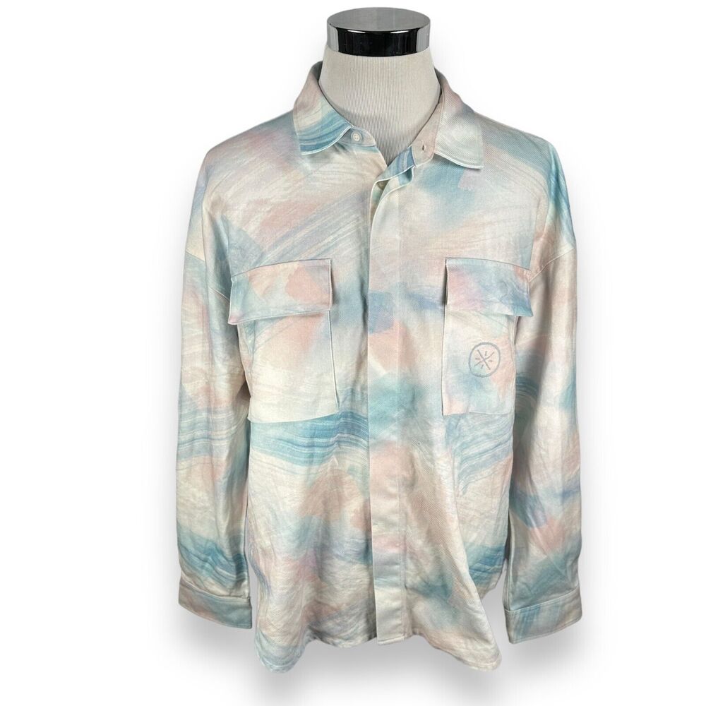 Li-Ning Love Wade Logo Shirt Men's‎ 2XL XXL Marshmallow Tie Dye Blue Pink Button